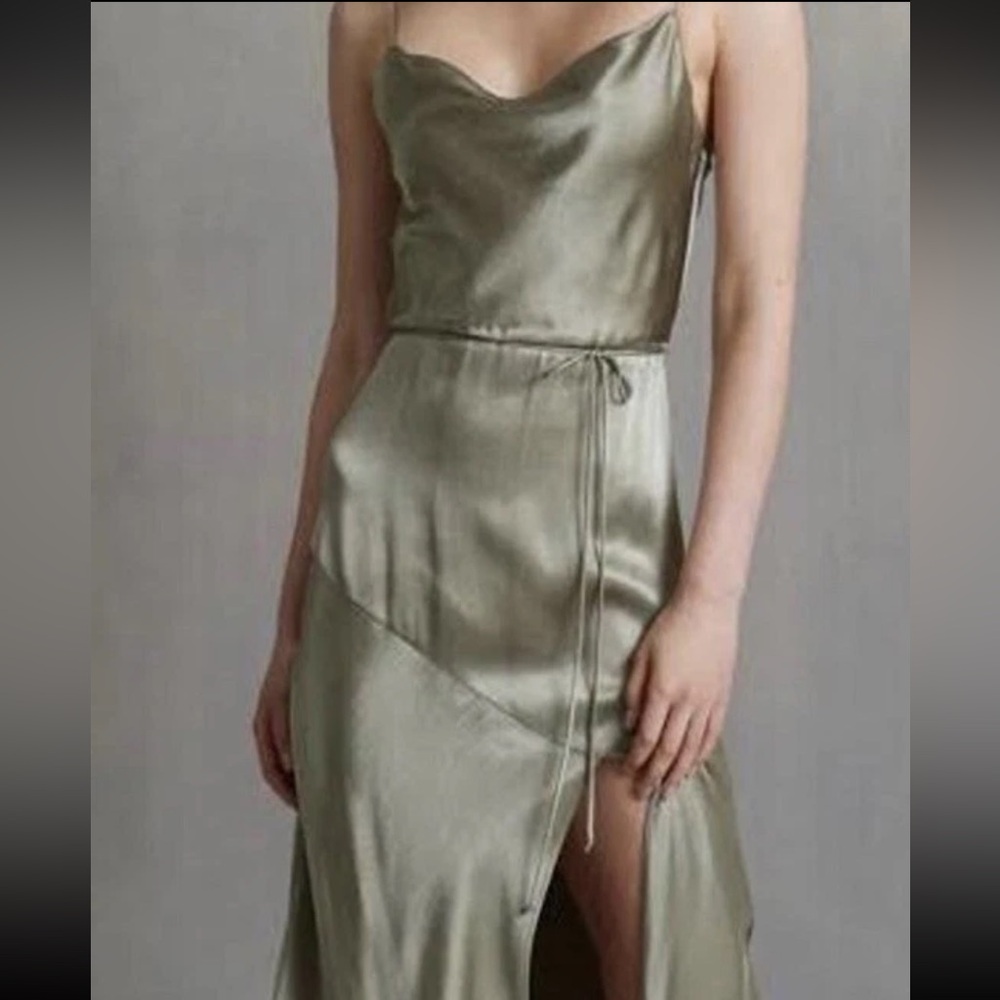 bec + bridge Asymmetrical Satin Dress in Olive
